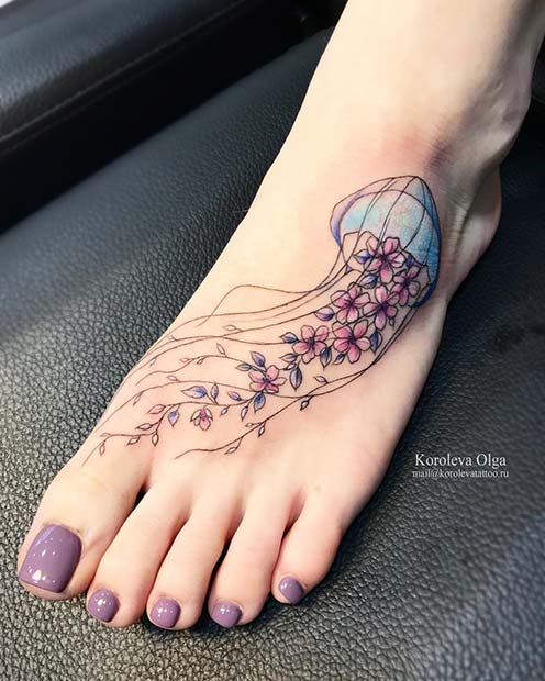 Unique Jellyfish Foot Tattoo Design