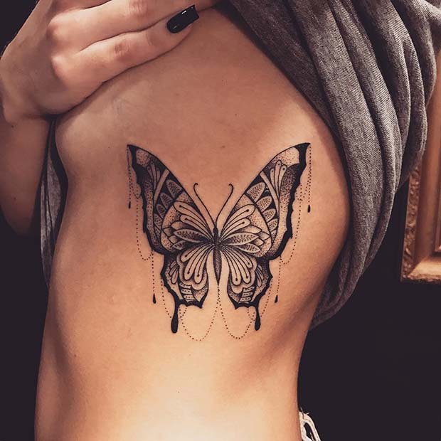 Beautiful Butterfly Rib Tattoo Idea