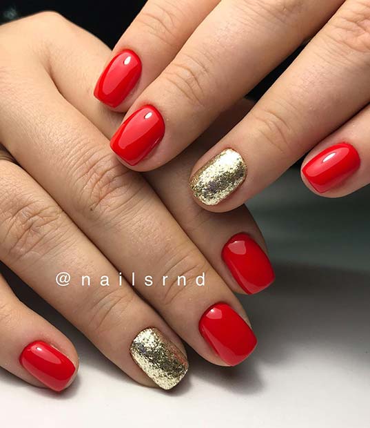 Bold Red and Glitter Summer Nails