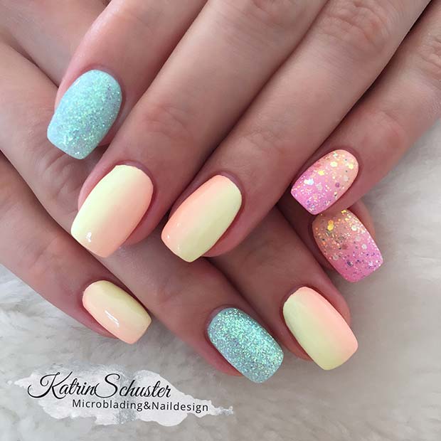 Bright Summer Nails with Glitter