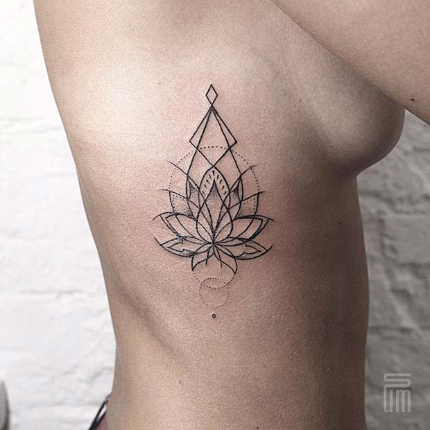 Creative Lotus Rib Tattoo Idea