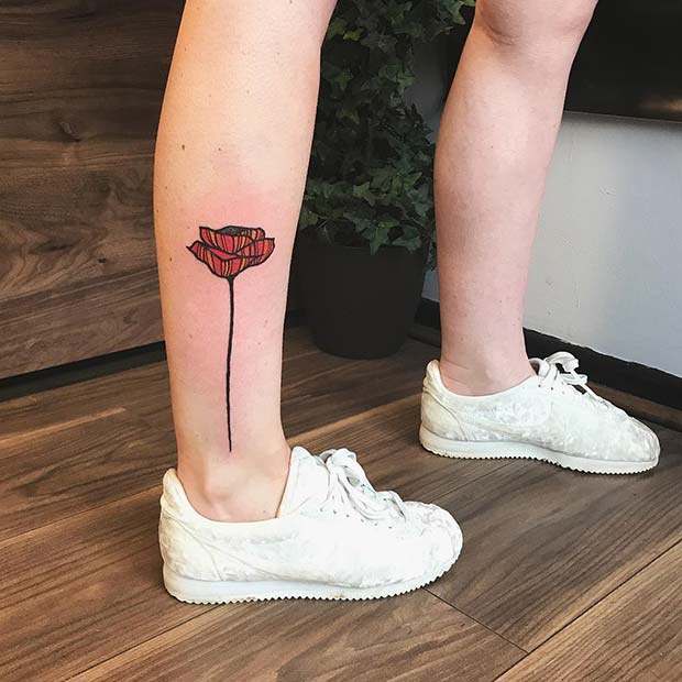 Creative Poppy Leg Tattoo Idea