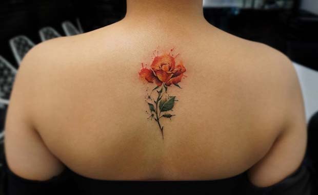 Cute Rose Back Tattoo