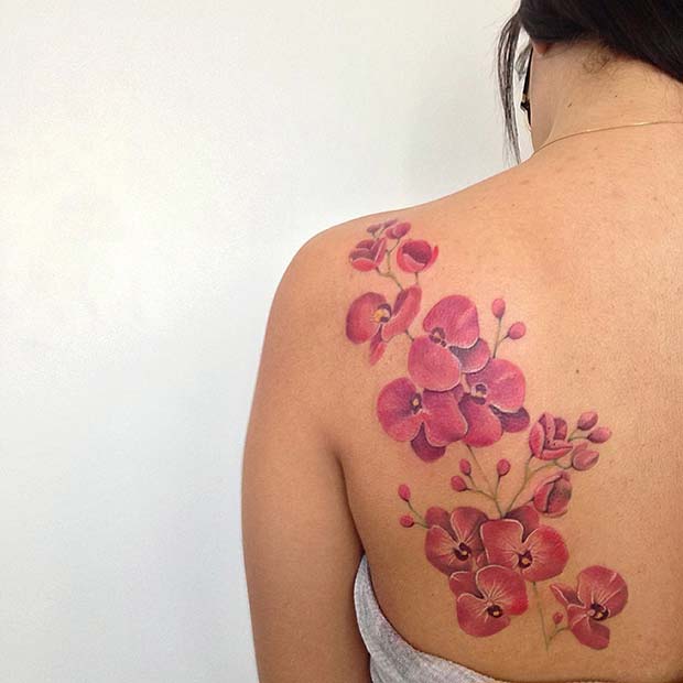 Pretty Orchid Back Tattoo Idea