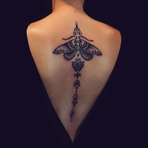 Stylish Back Tattoo with Moth Design