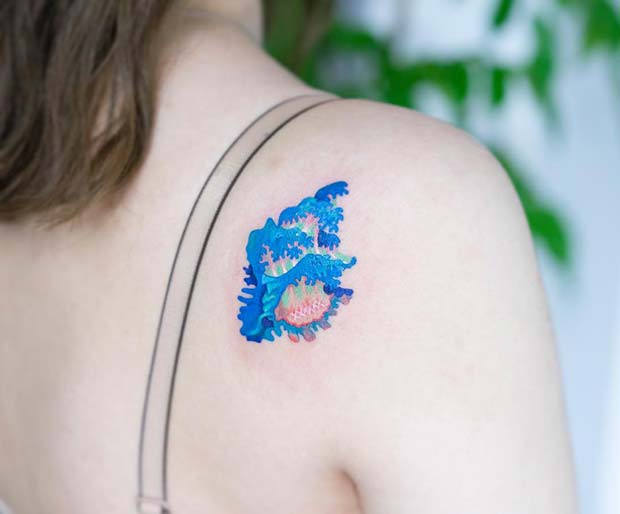 Artistic Waves Shoulder Tattoo