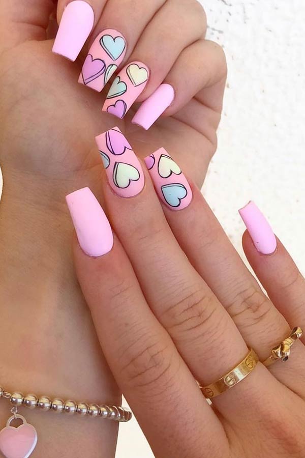 Cute Pink Heart Nails