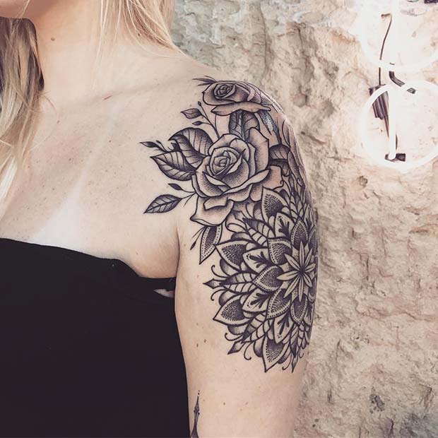 Floral Shoulder and Arm Tattoo for Women