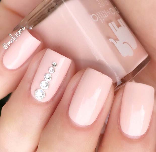 Simple Pink Nails with Rhinestones