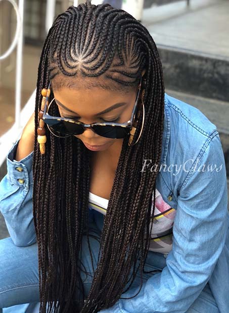 Patterned Feed In Cornrows with Beads