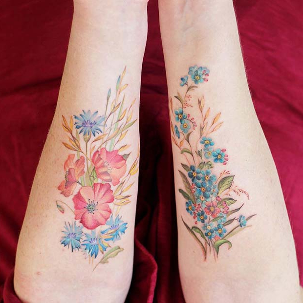 Pretty Flower Tattoos for Siblings 