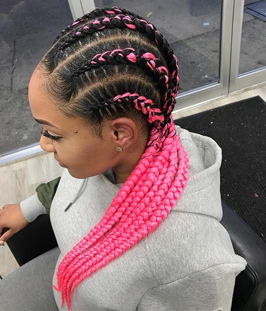 Pink Feed In Cornrows for Summer