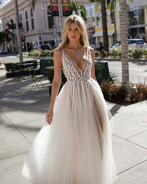 Pretty Wedding Dress with Plunging Neckline
