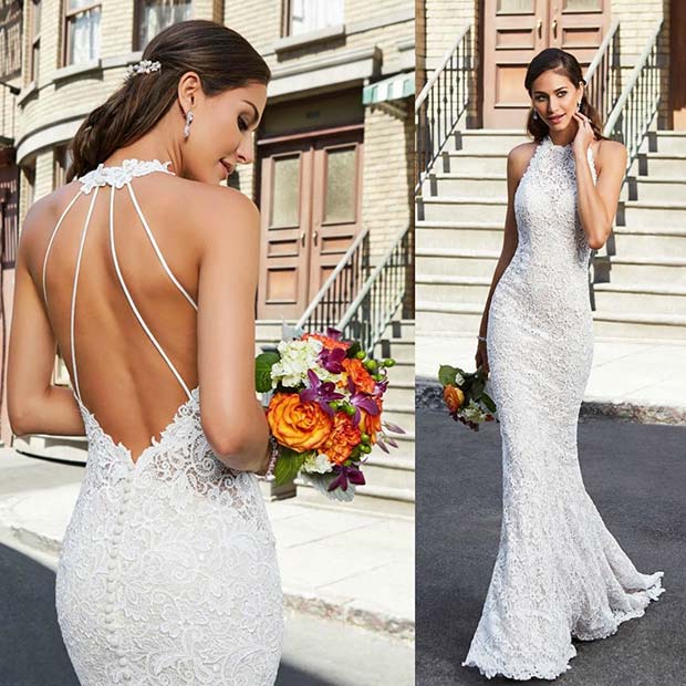 Lace Wedding Dress with Stylish Strap Back