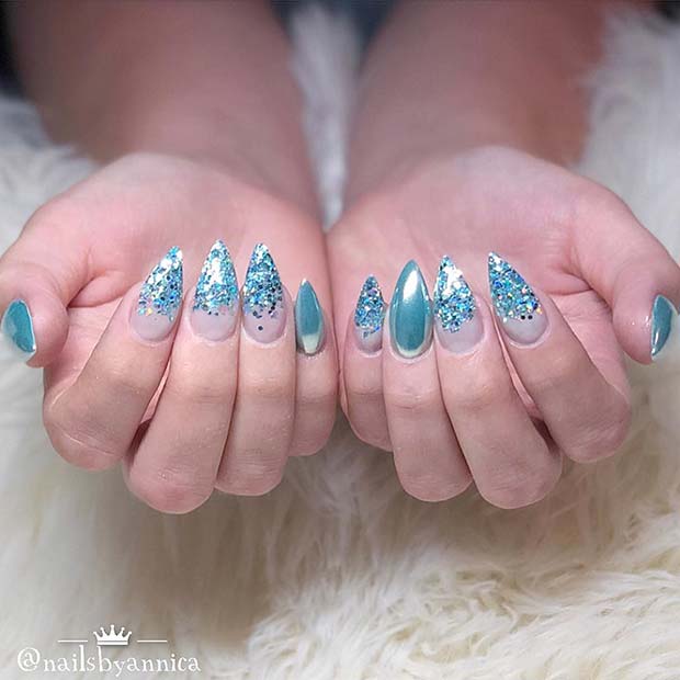Sparkly Chrome Stiletto Nails