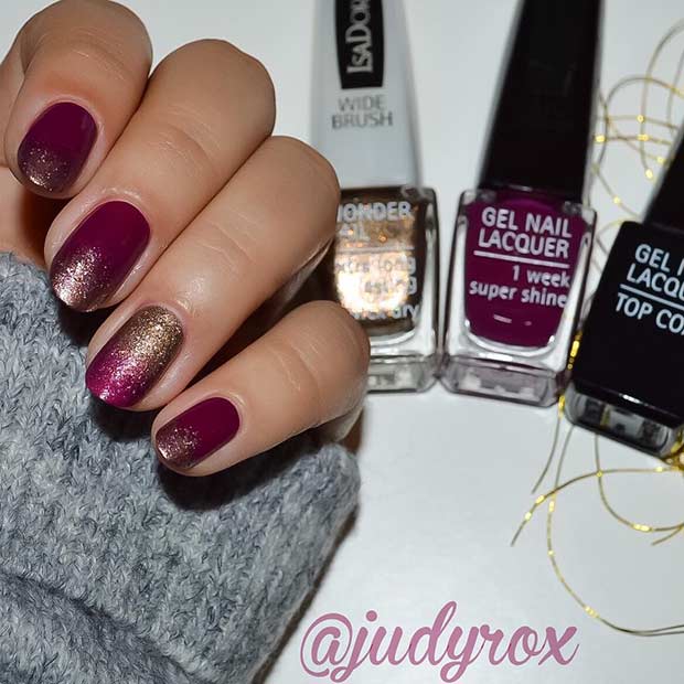 Burgundy and Gold Nails for Holidays 