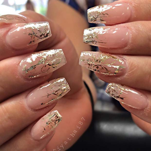 Classic Clear and Gold Chrome Nails 