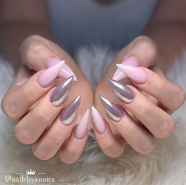  Elegant Chrome and Pink Stiletto Nails