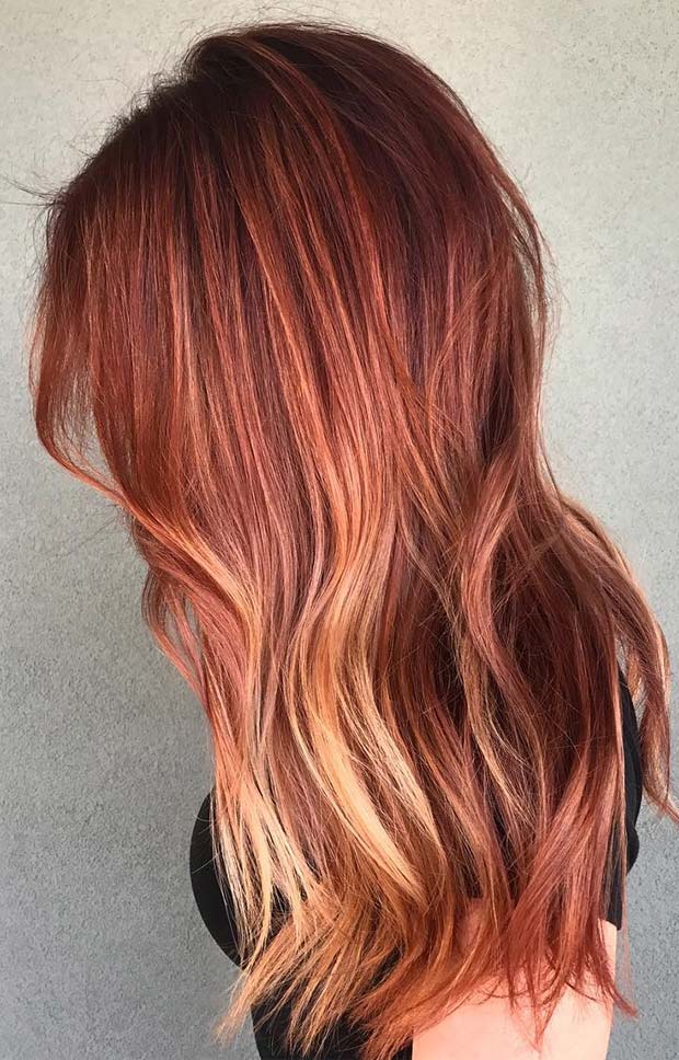 Fiery Red Hair with Blonde Highlights