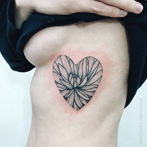 Big Flower Heart Tattoo Design 