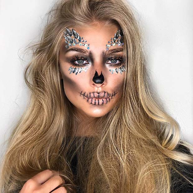Glitter Gem Skull Makeup for Halloween