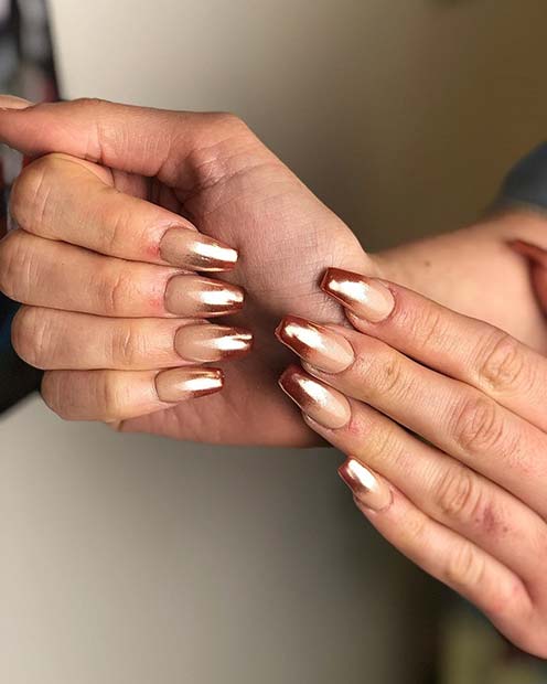 Gold and Nude Chrome Ombre Nails