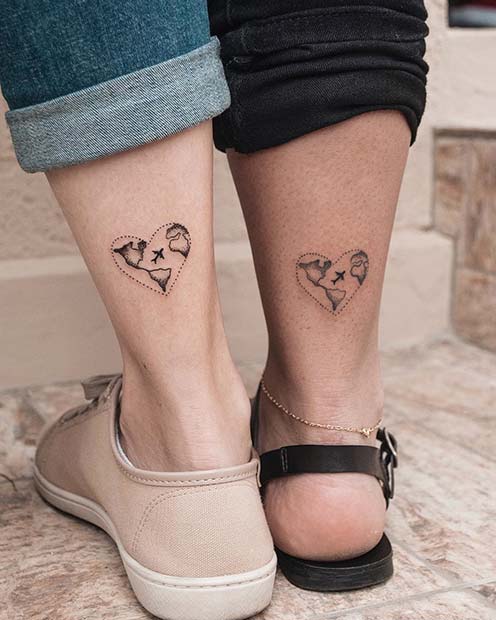 Matching Heart Map Tattoos