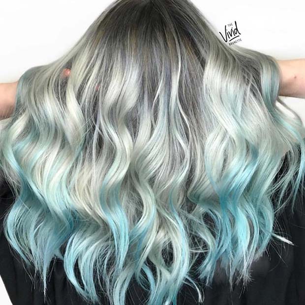 Blue and Icy Silver Hair Color Idea