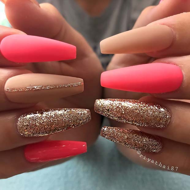 Bright Pink Matte Coffin Nails for Summer