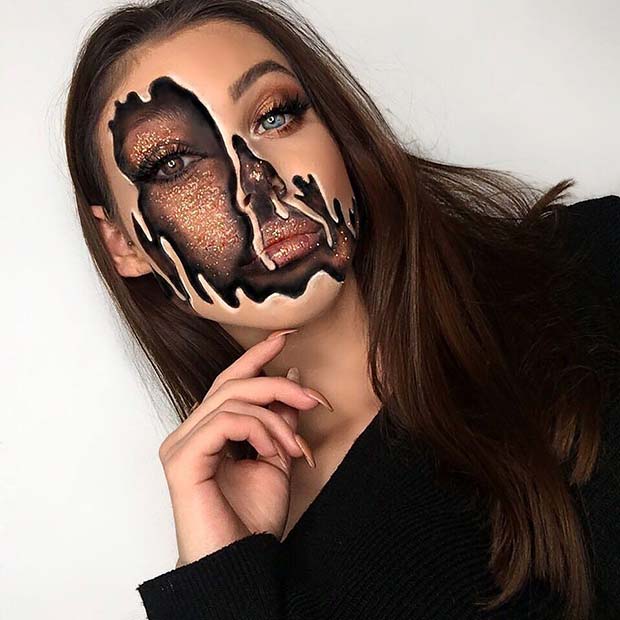 Glitter Melting Makeup Idea for Halloween 