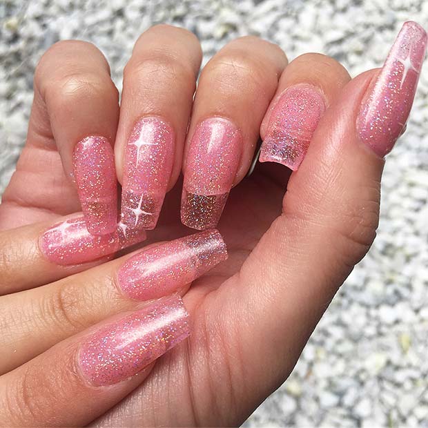 Pink Glitter Jelly Nails