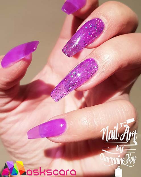 Purple Glitter Jelly Nails