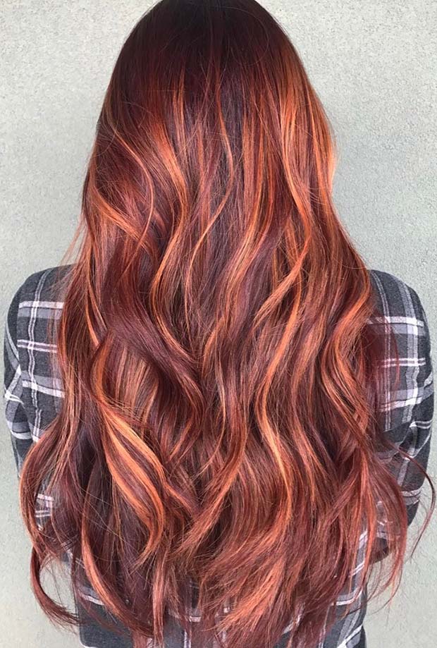Red Hair with Copper Balayage Highlights