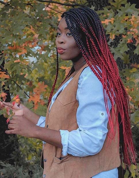 Long, Red Ombre Box Braids