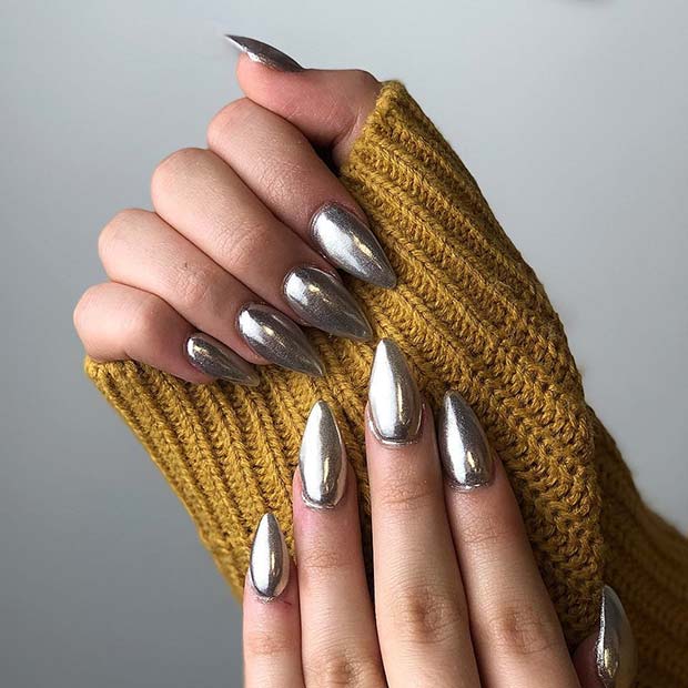 Stiletto Silver Chrome Nails