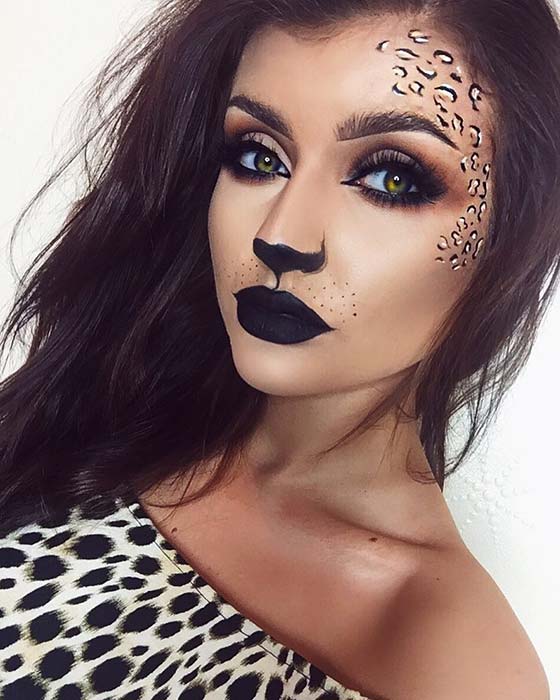 Pretty Leopard Makeup Look for Halloween