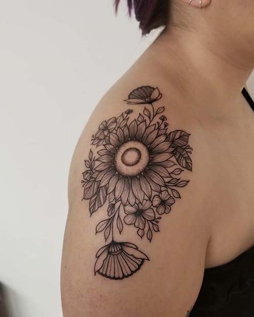 Big Sunflower Shoulder Tattoo Idea