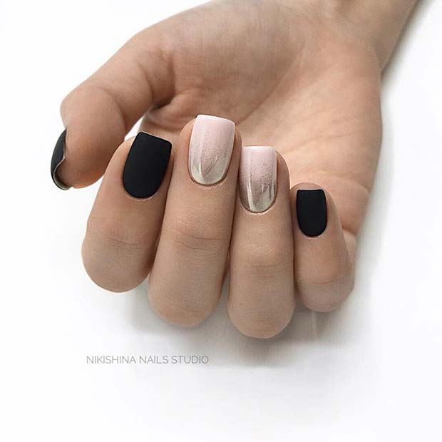Matte Black Nails with Shimmer Accent Nails