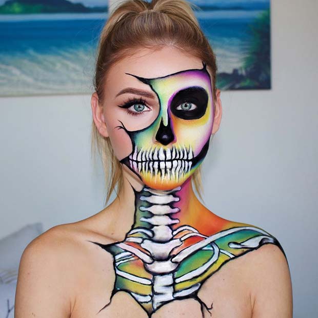 Colorful Skeleton Makeup for Halloween
