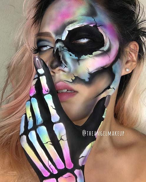 Colorful Skull Makeup Idea for Halloween