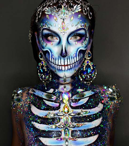 Amazing Rhinestone Halloween Skeleton Makeup