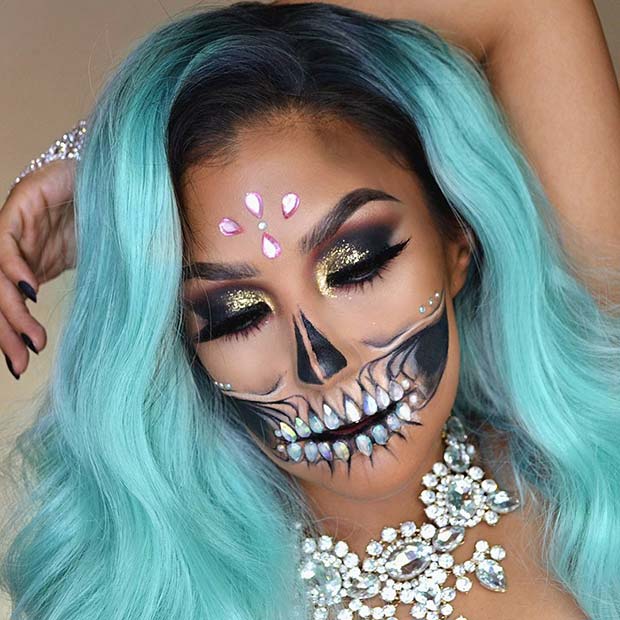 Glam and Glitter Skeleton Makeup for Halloween 