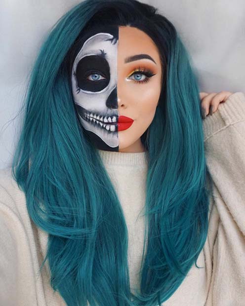 Half Skull Makeup Costume for Halloween