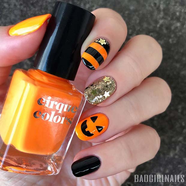 Cute, Halloween Pumpkin Nails
