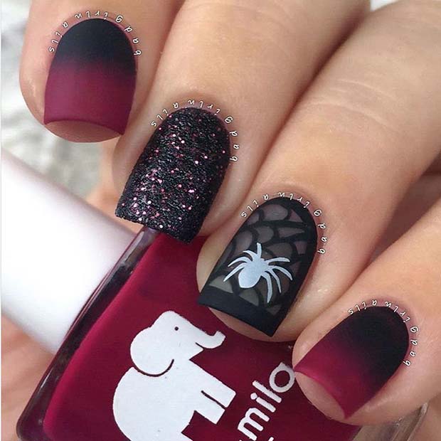 Pretty Ombre Spider Nails for Halloween 