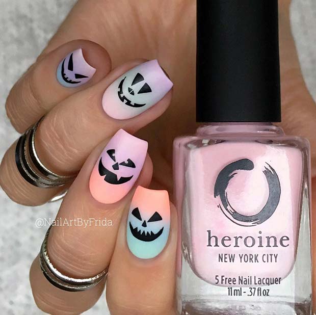 Cute Pastel Pumpkin Nails for Halloween