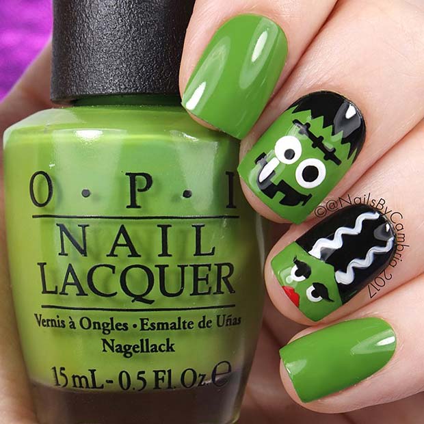 Cute Frankenstein Nails for Halloween