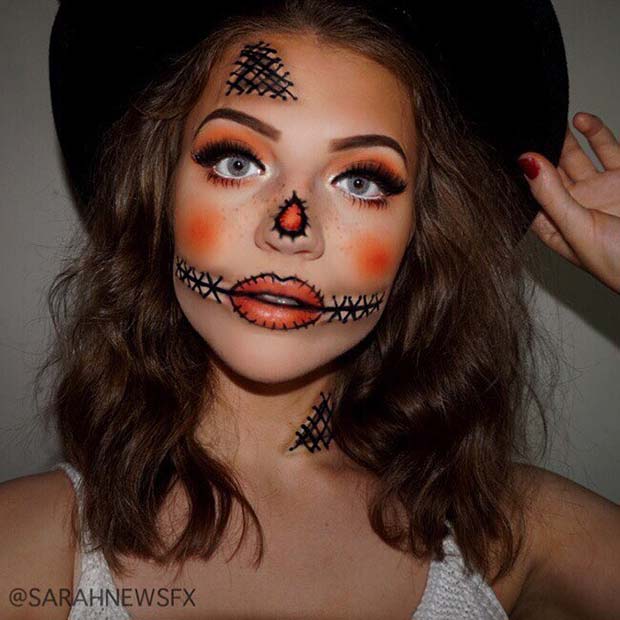 Cute Scarecrow Makeup for Halloween 