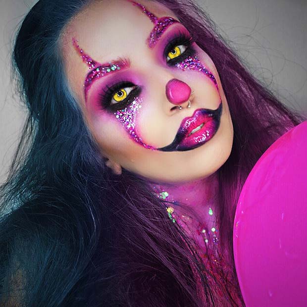 Scary Pink Clown Makeup Look for Halloween