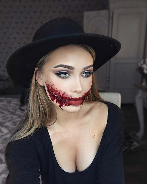 Scary Slit Mouth Halloween Makeup Idea